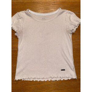 Justice Girls Beige Textured Short Sleeve Top With Ruffled Edges & Roun…